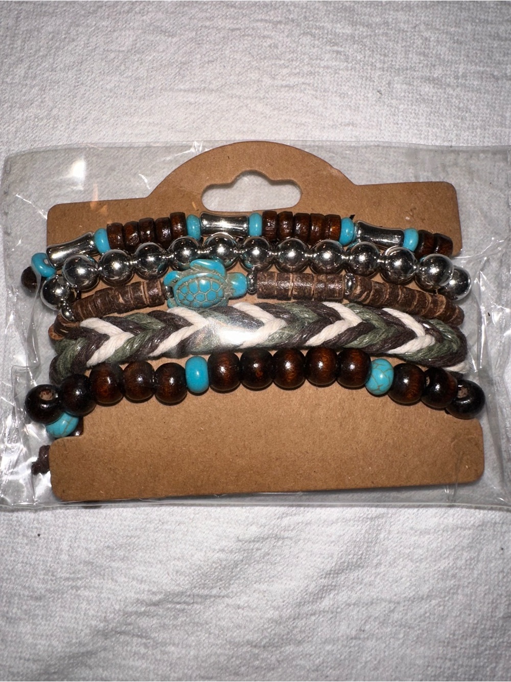 ⭐️ New Multi-Strand Bead 5 Bracelet Set with Mini Turtle Charm